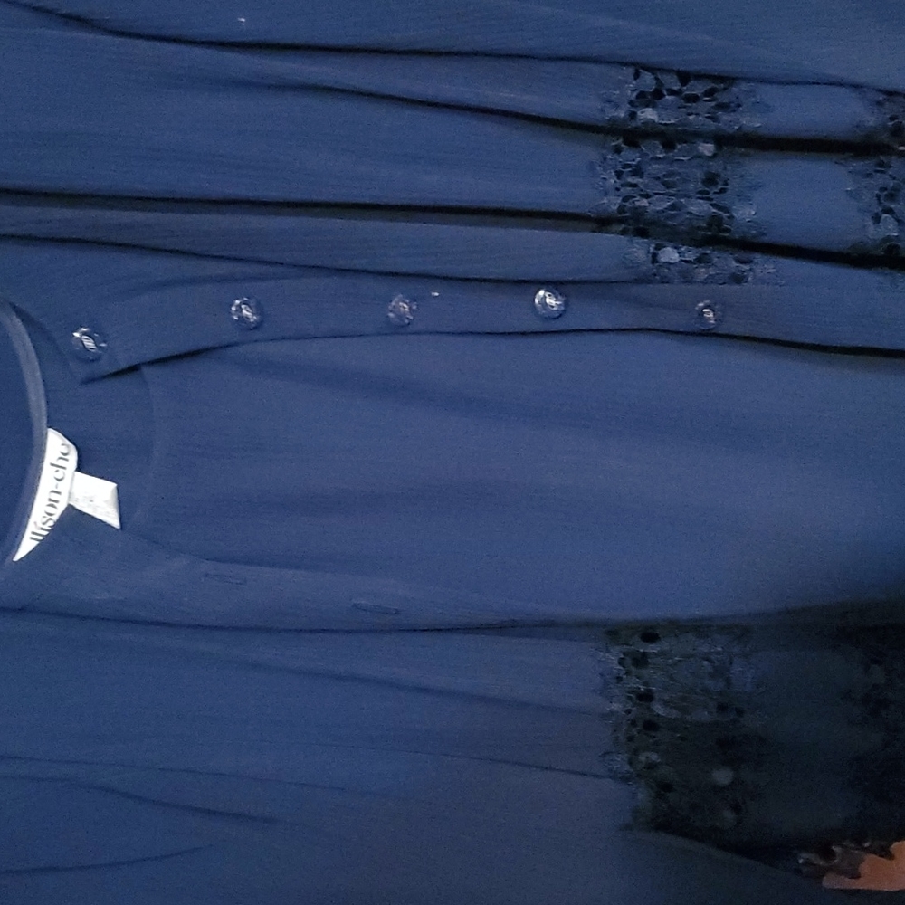Long blue 2 sleeveless dress with jacket